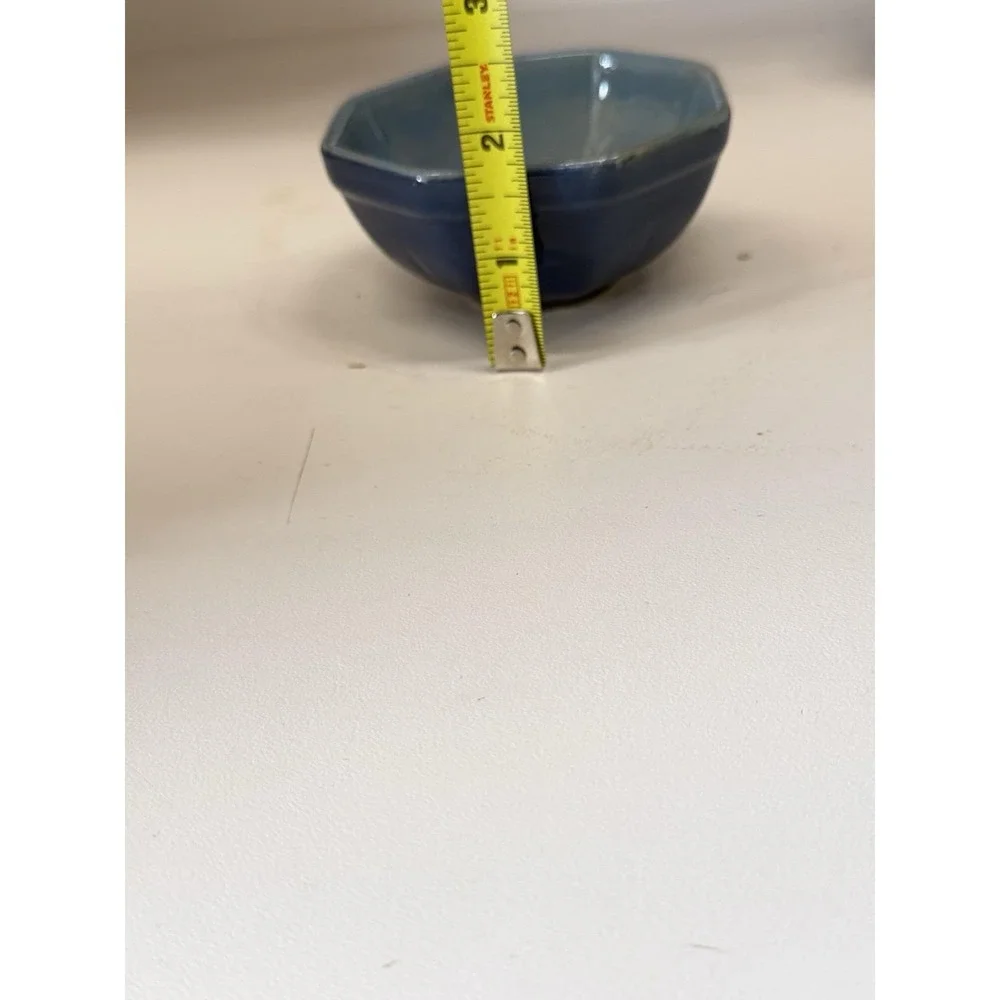 Vintage Blue Art Pottery Nesting Measuring Bowls Stoneware MCM Kitchen Set Of 4